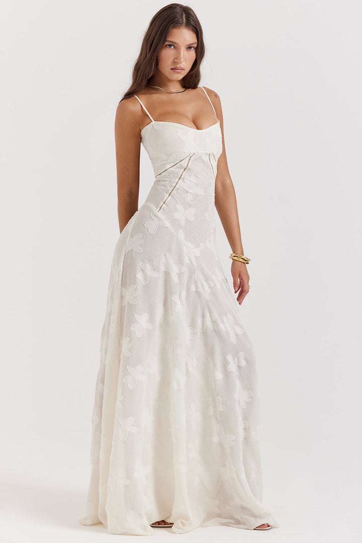 Noor | Dames jurk maxi strapless geborduurd tule A-lijn