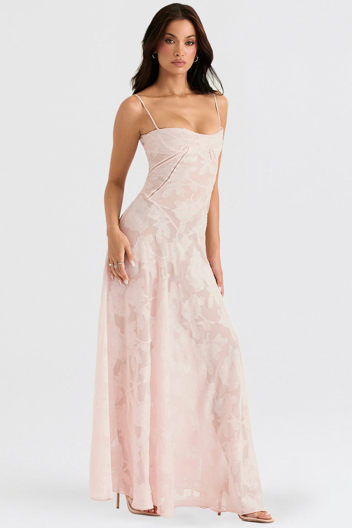 Noor | Dames jurk maxi strapless geborduurd tule A-lijn