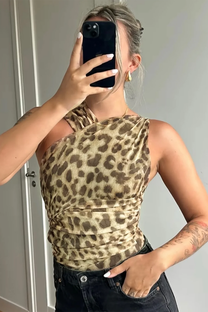 Scottie | Dames bodysuit met V-hals en luipaardprint