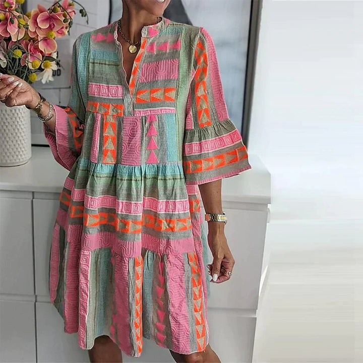 Lisa | Dames jurk met kleurrijke print lange mouwen