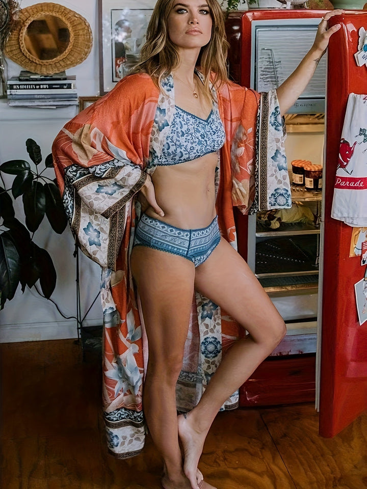 Greta | Dames kimono jurk met ceintuur print