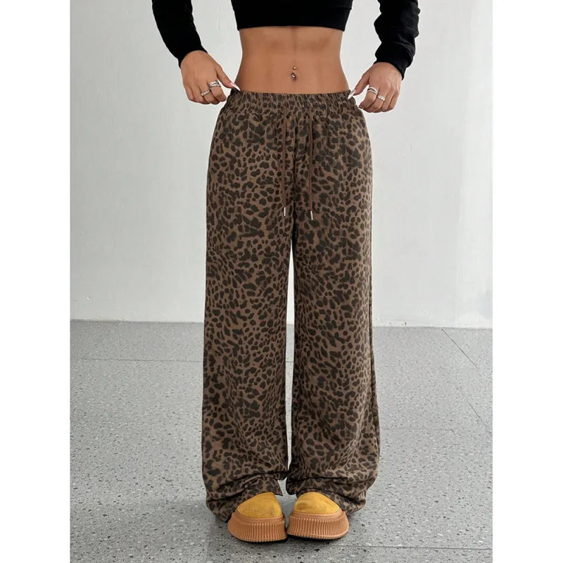 Abby | Dames Wijde Broek met Trekkoord en Luipaardprint