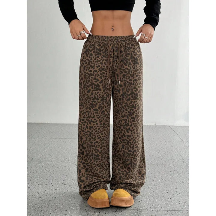 Abby | Dames Wijde Broek met Trekkoord en Luipaardprint