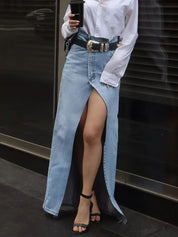 Giada | Denim Maxi Rok Dames – Hoge Taille & Split Voorzijde