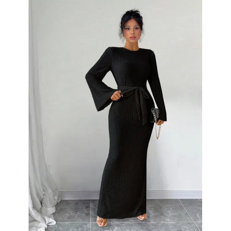 Maliyah | Dames Maxi Jurk met Tailleband en Trompetmouwen