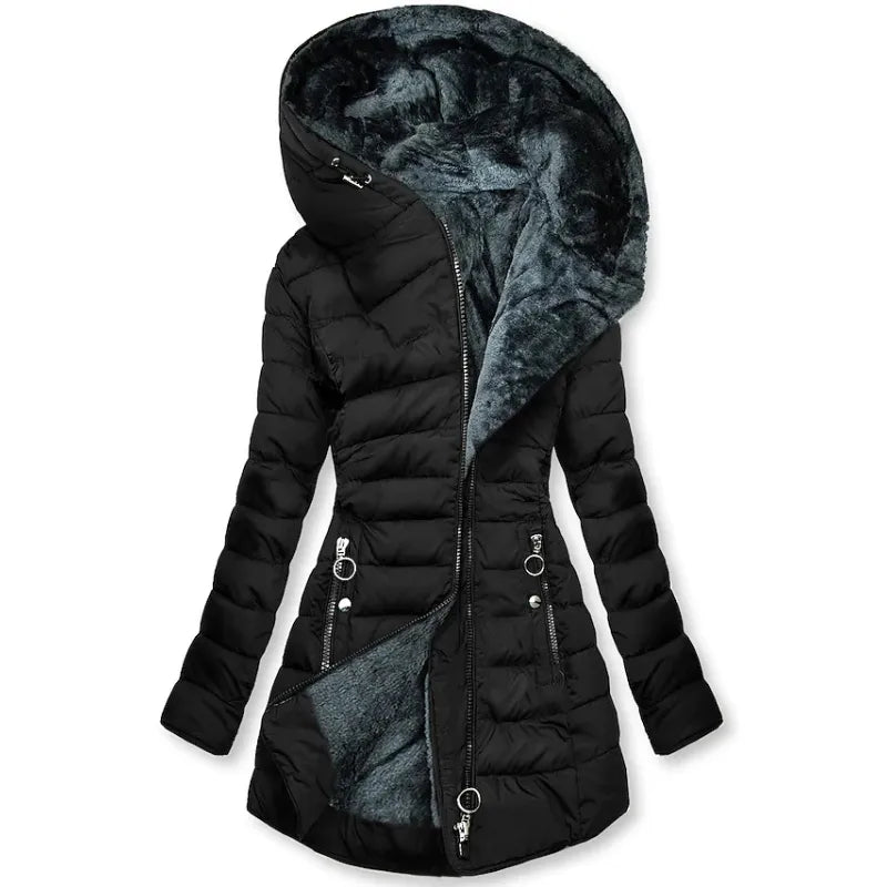 Analia | Dames winterjas met capuchon ritssluiting knoopsluiting