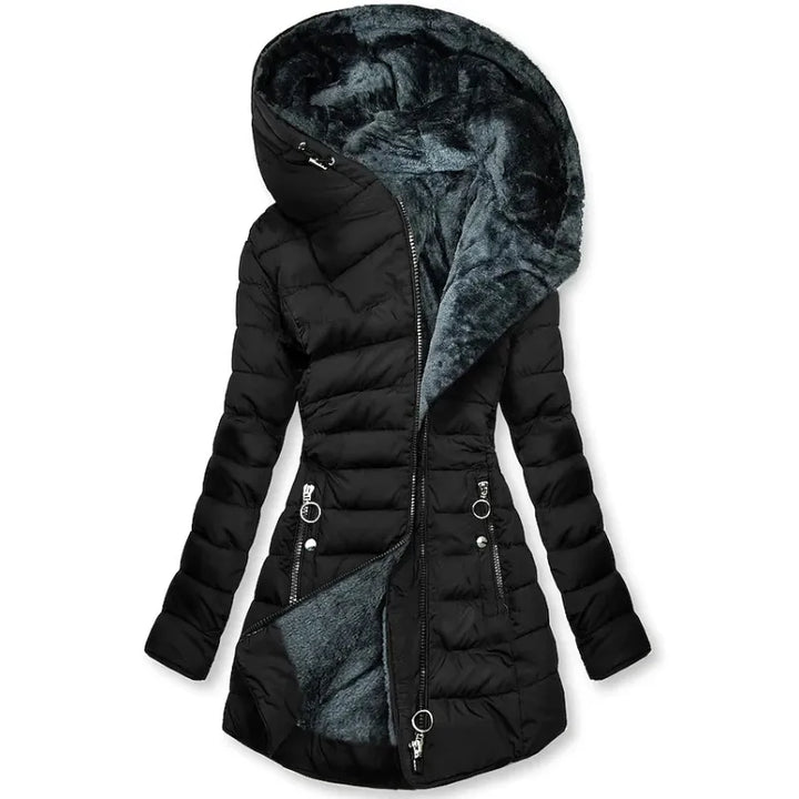 Analia | Dames winterjas met capuchon ritssluiting knoopsluiting