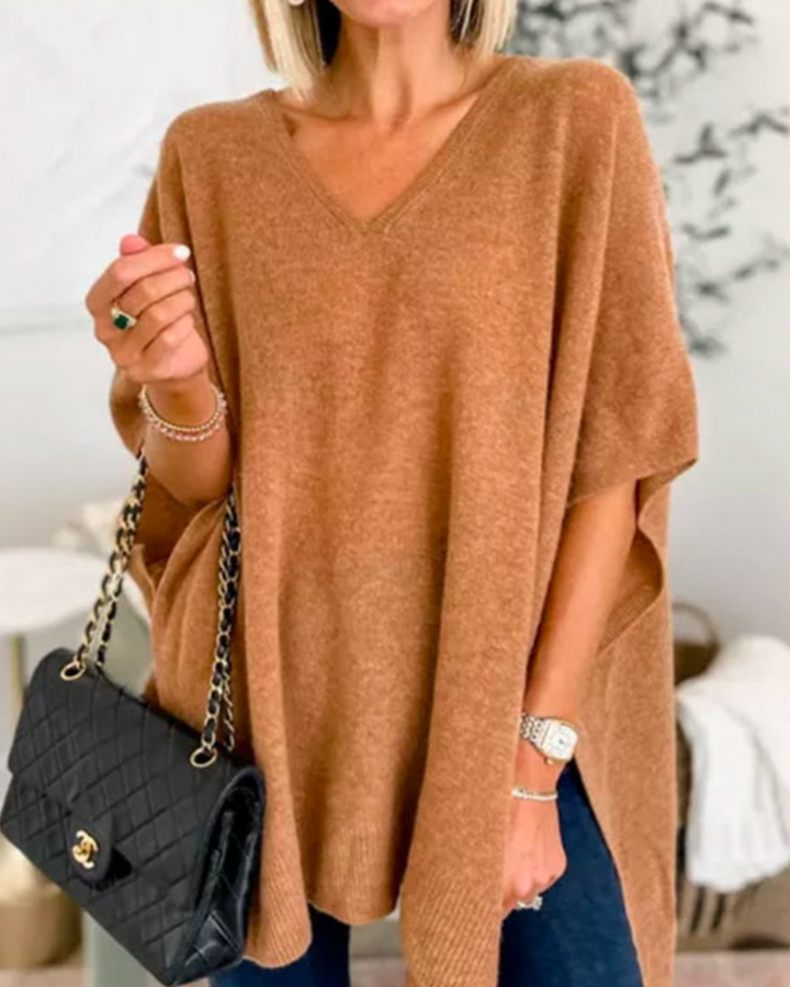 Dames V-hals Gebreide Poncho Oversized Trui