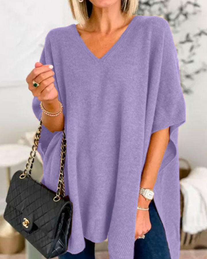Dames V-hals Gebreide Poncho Oversized Trui
