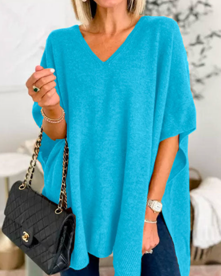 Dames V-hals Gebreide Poncho Oversized Trui