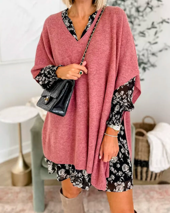 Dames V-hals Gebreide Poncho Oversized Trui