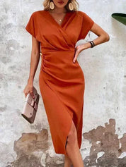 Elegante Midi Zomerjurk Dames - V-Hals Design met Subtiele Split