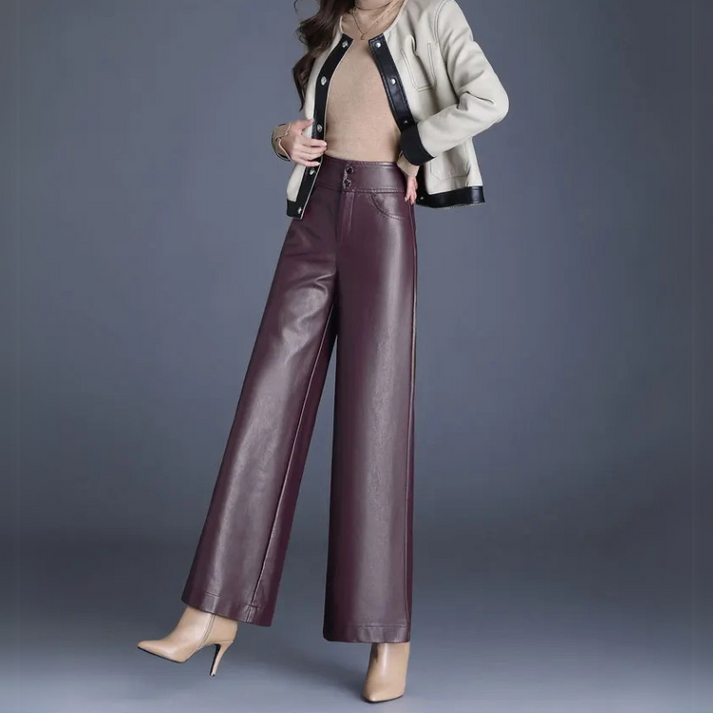 Stacia | Hoge Taille Damesbroek van Imitatieleer – Wide Fit - Chic & Comfort