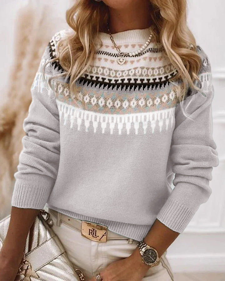 Dames Nordic Fair Isle Mock Neck Gebreide Trui