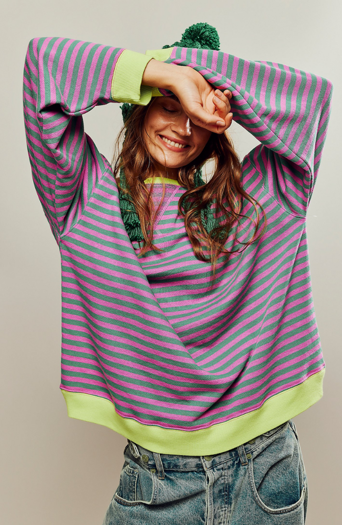 Dames Oversized Gestreepte Crew Neck Sweatshirt