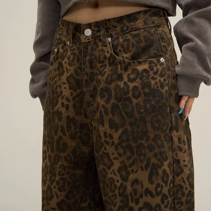 Amani | Dames broek met dierenprint wijde pijpen