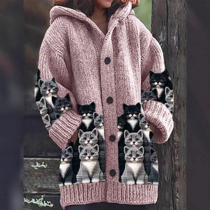 Jasmin - Gezellige gebreide cardigan met kattenmotief