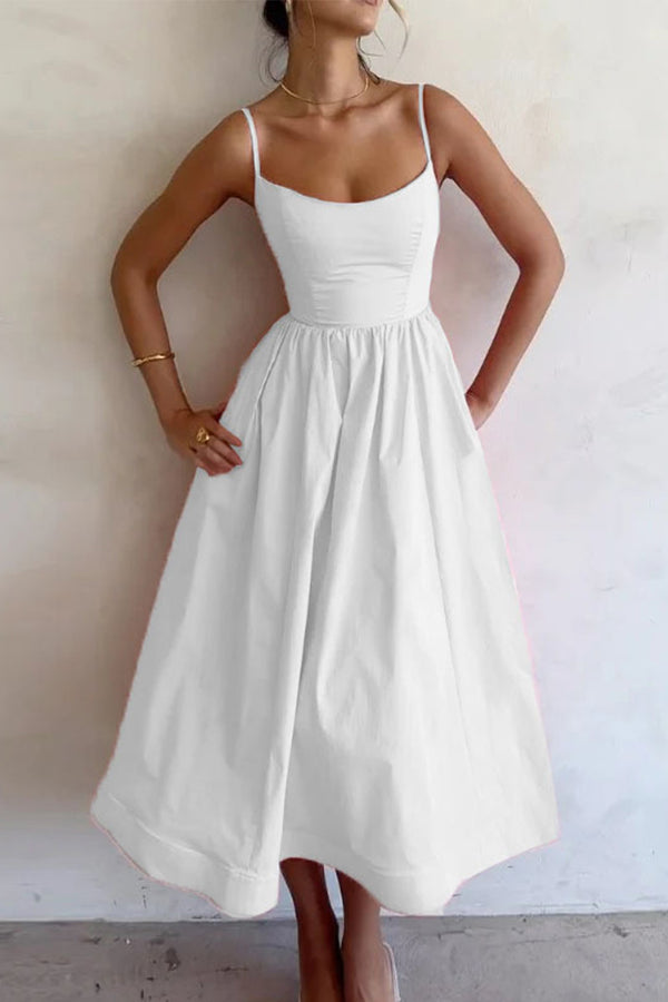 Brylee | Dames jurk midi bandjes geplooid