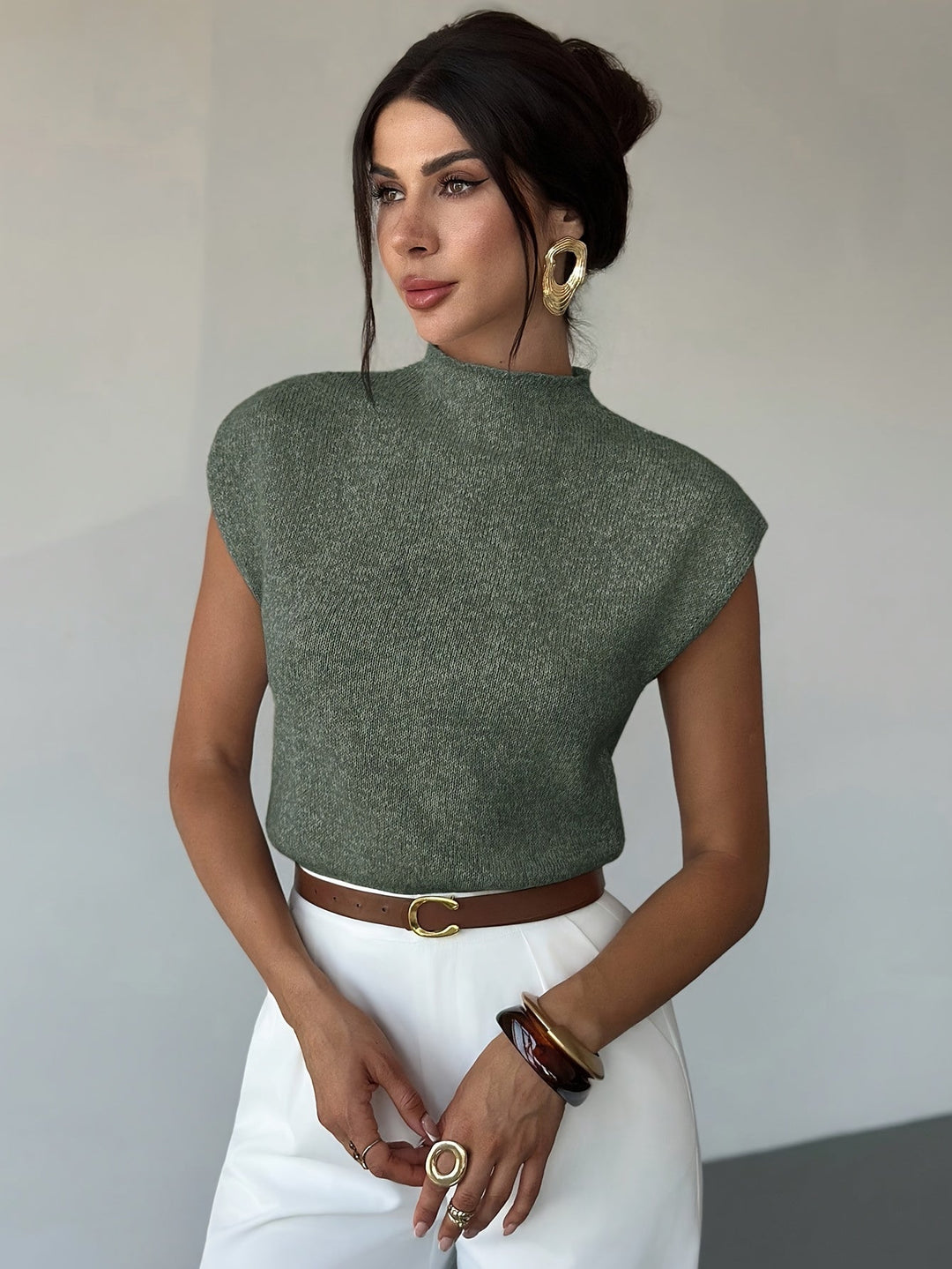 Claudia | Mock Neck Mouwloos Sweater Vest
