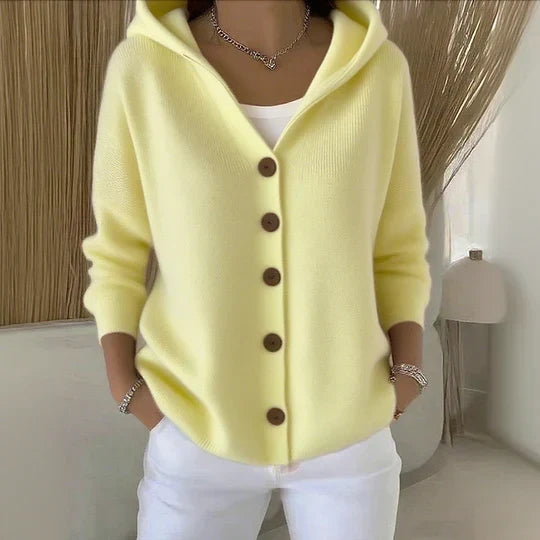 Dames Hooded Button Knit Cardigan Trui