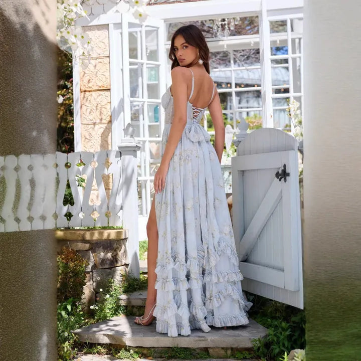 Julie | Dames maxi-jurk met split en ruches