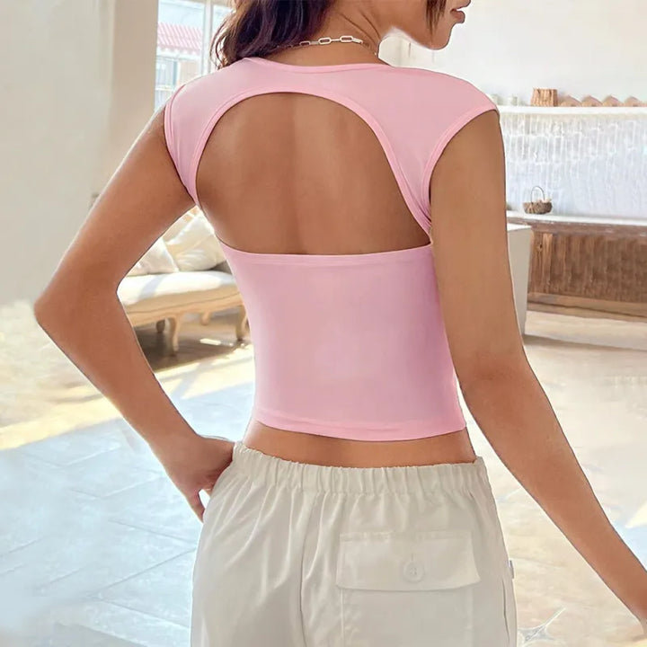 Gwendolyn | Dames crop top met vierkante hals en ruches