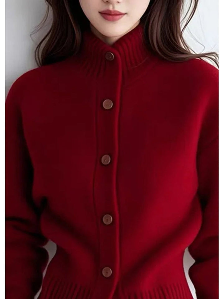 Margot | Hoge Hals Knop Cardigan