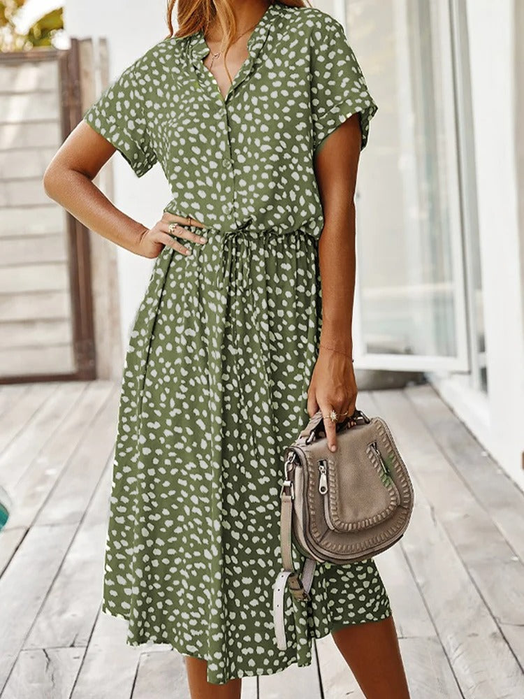 Skyla | Dames jurk midi bloemen knoopsluiting