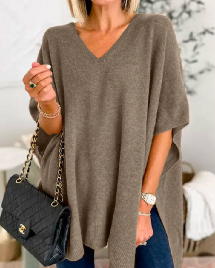 Dames V-hals Gebreide Poncho Oversized Trui