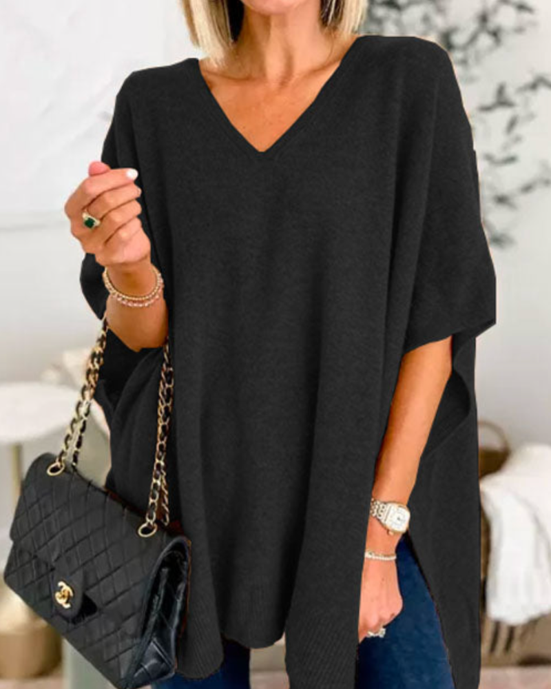 Dames V-hals Gebreide Poncho Oversized Trui