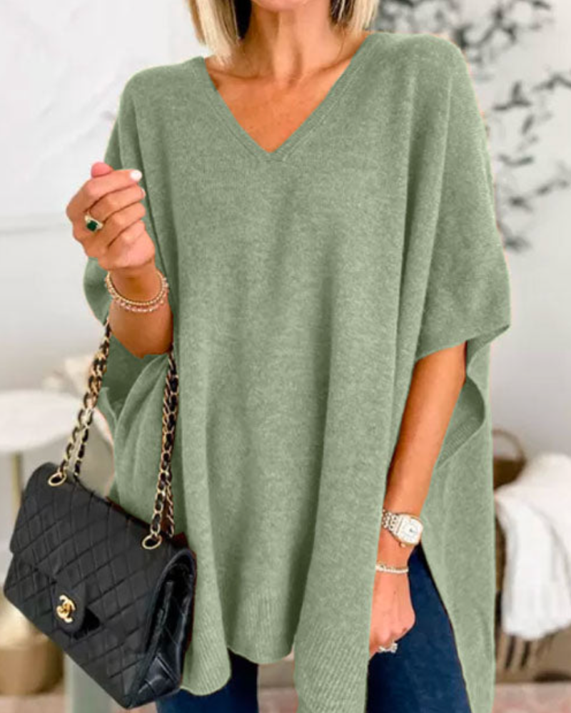 Dames V-hals Gebreide Poncho Oversized Trui