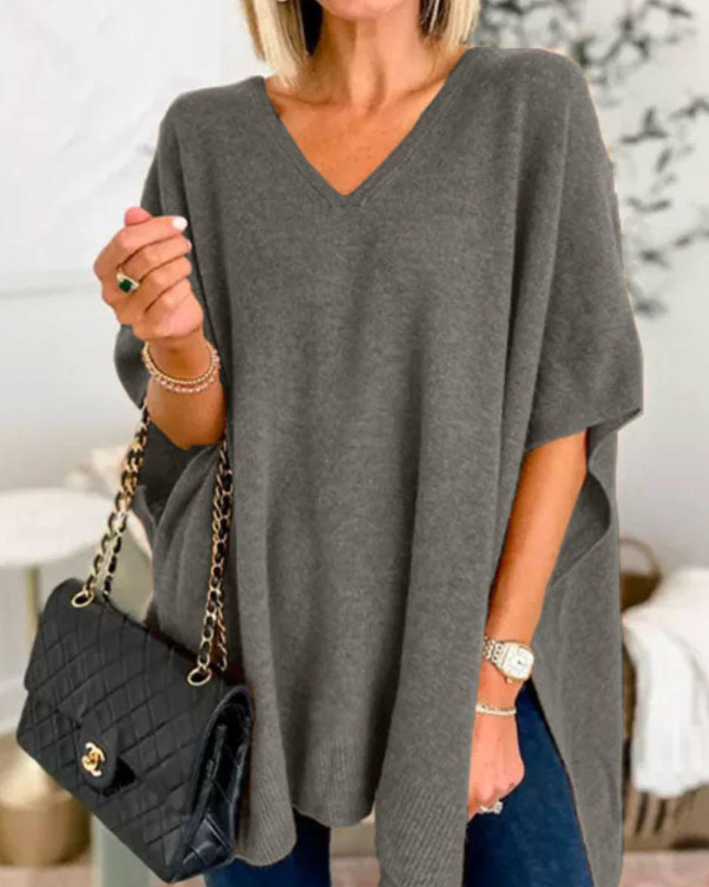 Dames V-hals Gebreide Poncho Oversized Trui