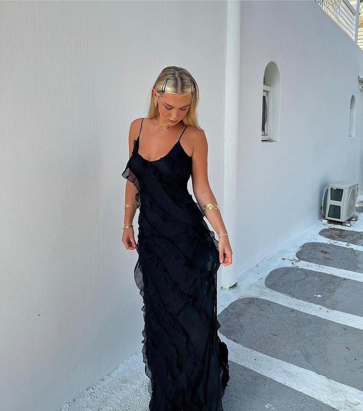 Ainara | Dames maxi jurk met ruffles bandjes