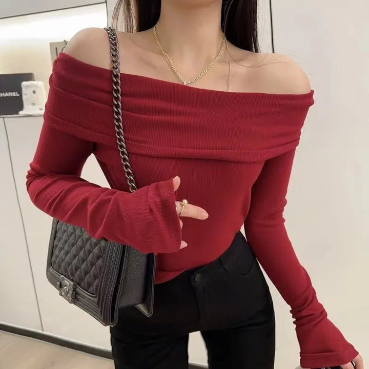 Aisha | Dames Trui met Off-Shoulder Halslijn en Ribstructuur