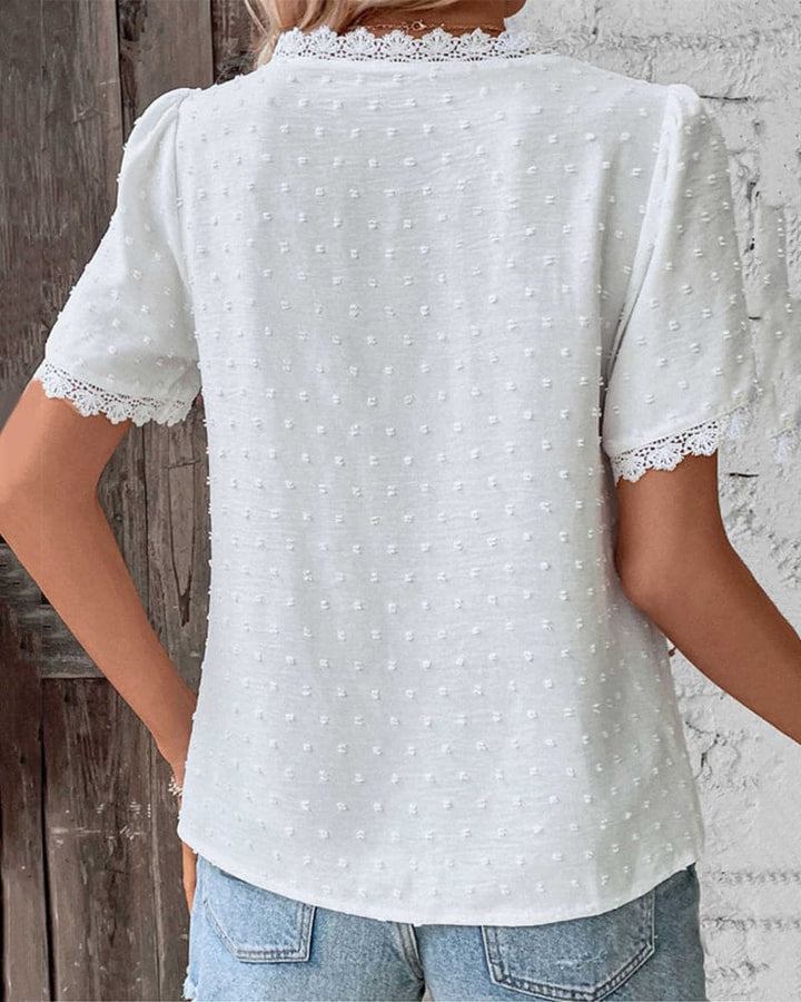 Elani |Dames top met V-hals kantdetail korte mouw