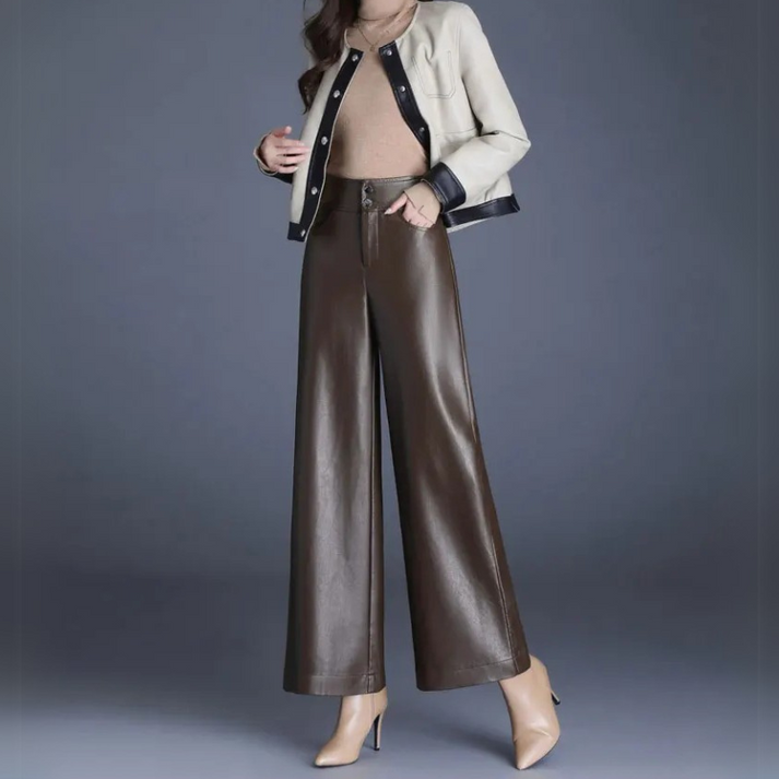 Stacia | Hoge Taille Damesbroek van Imitatieleer – Wide Fit - Chic & Comfort