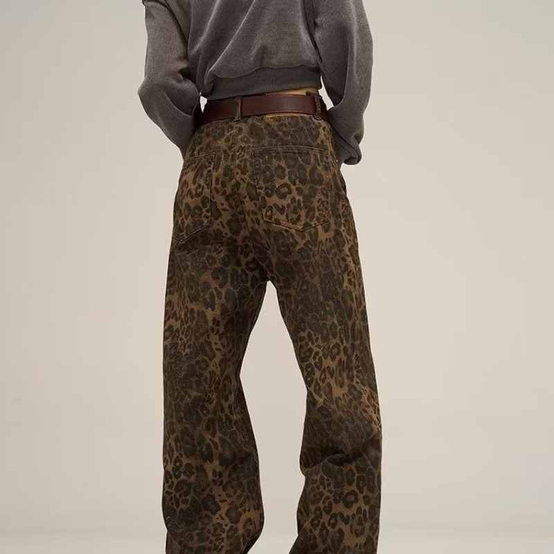 Melyna | Luipaard Print Jeans Dames – Hoge Taille & Wijde Pijpen