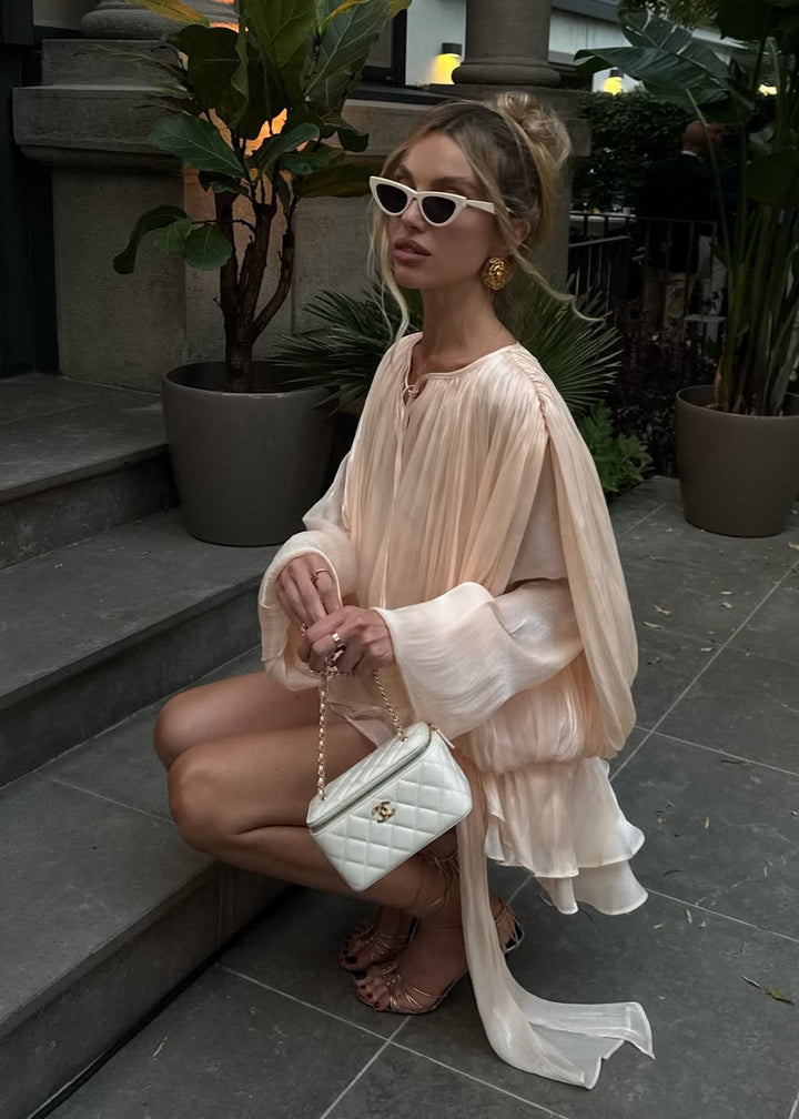 Cameron | Dames mini jurk met lange mouwen plooi-effect