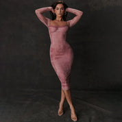 Nami | Dames Roze Bodycon Midi Gala Jurk