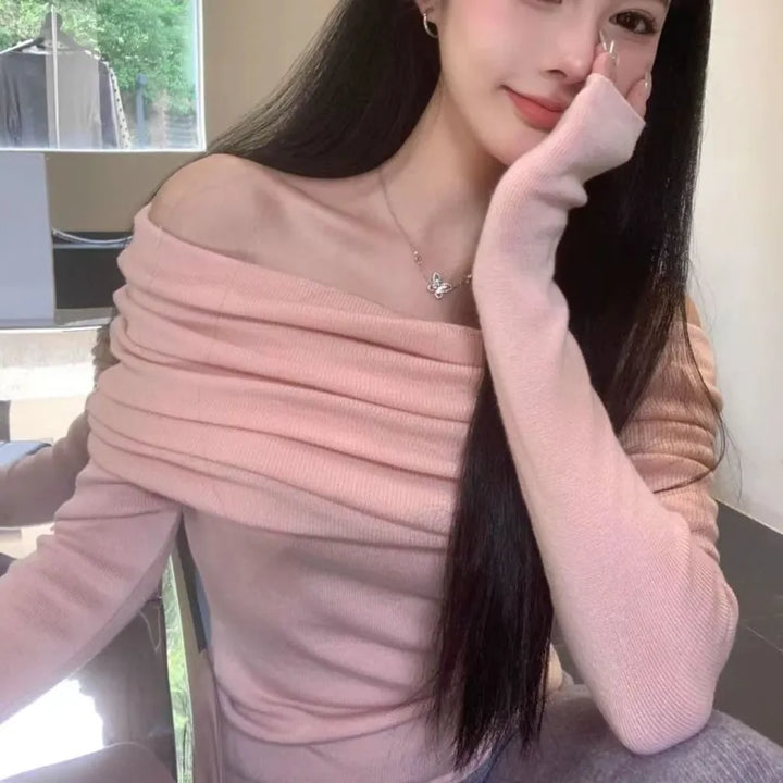 Aisha | Dames Trui met Off-Shoulder Halslijn en Ribstructuur