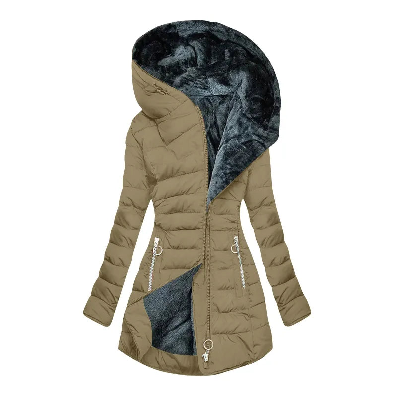 Analia | Dames winterjas met capuchon ritssluiting knoopsluiting
