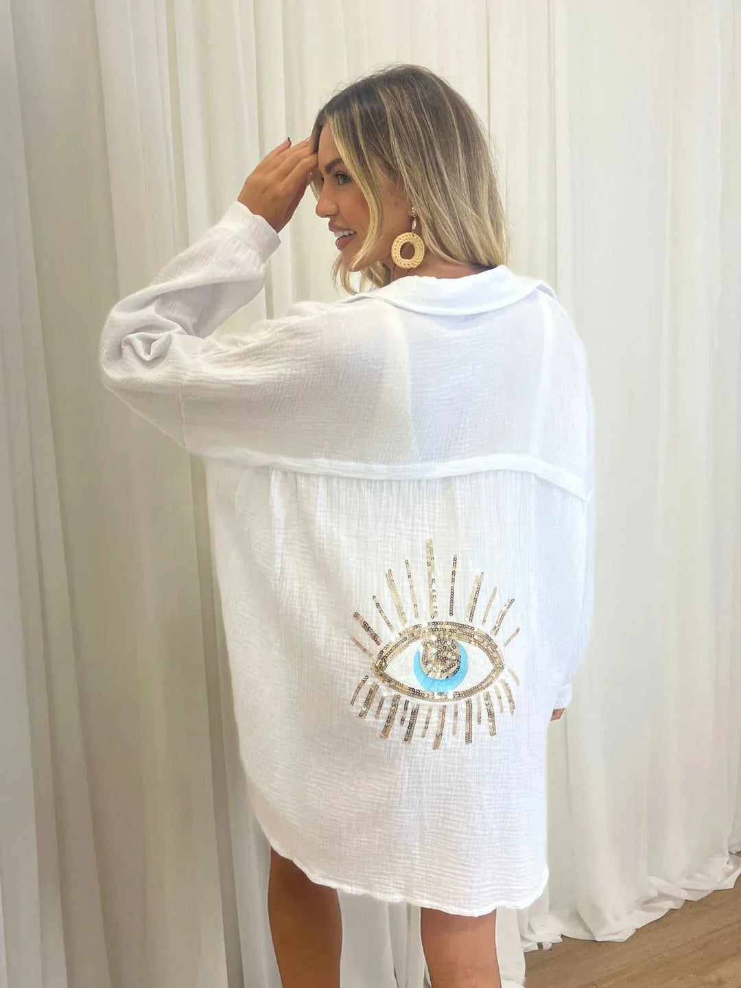 Ariyah | Dames strandblouse met kraag en borduurdetail