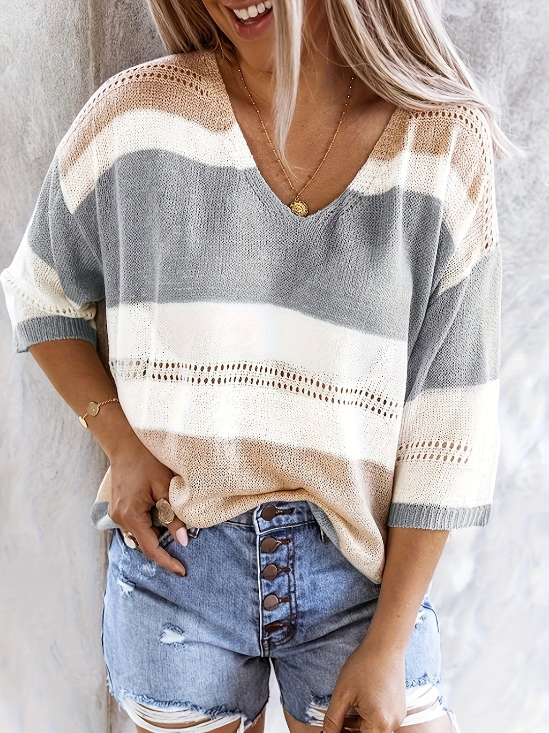 Olga - Casual gestreepte V-hals trui