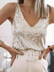 V-Hals Glitter Pailletten Top