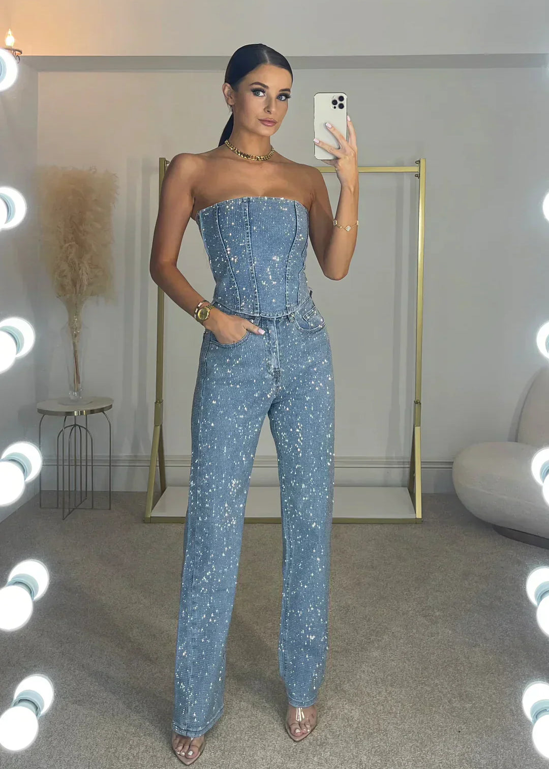 Cato | Elegante Strapless Jumpsuit - Trendy Look, Denim Stof