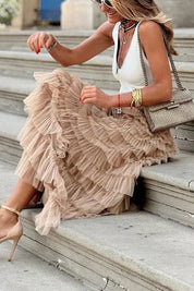 Tule Maxi Rok met Elastische Tailleband