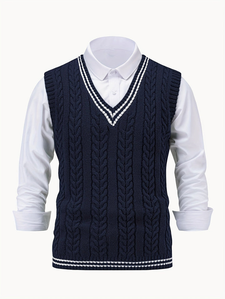 Gideon | Kabelgebreide V-hals Sweater Vest