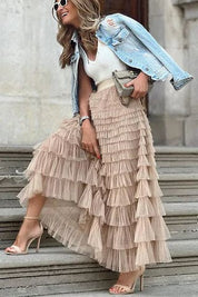 Tule Maxi Rok met Elastische Tailleband