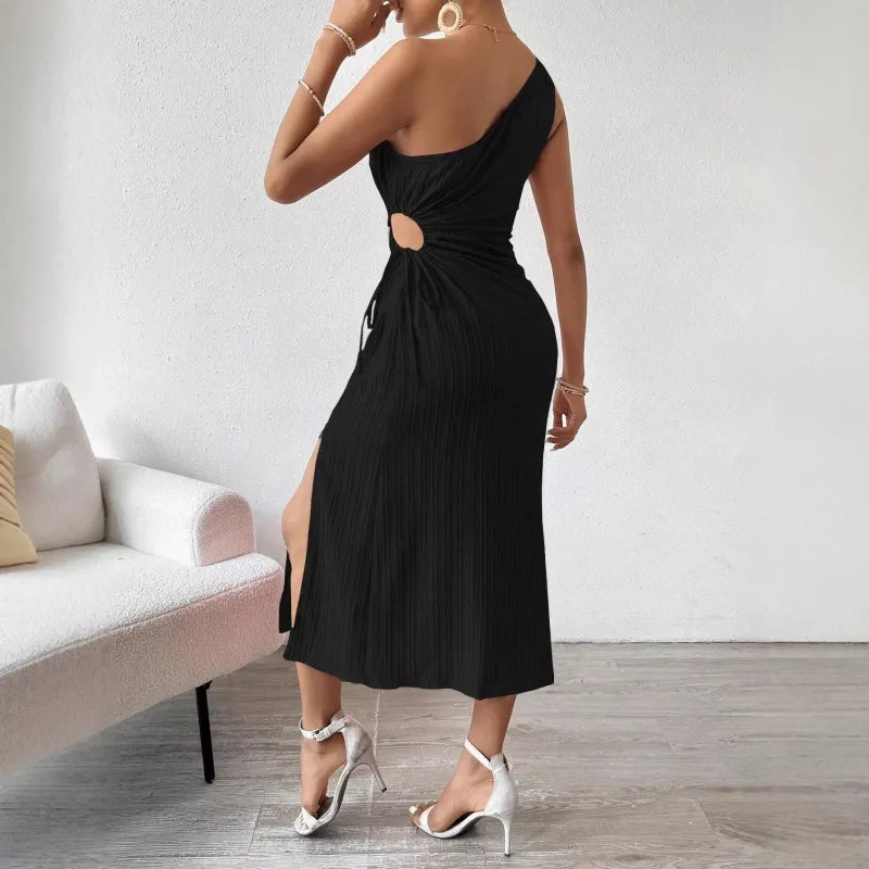 Kora | Dames midi-jurk met één schouder en split