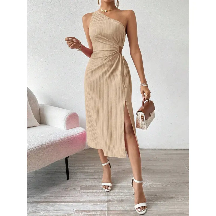 Kora | Dames midi-jurk met één schouder en split